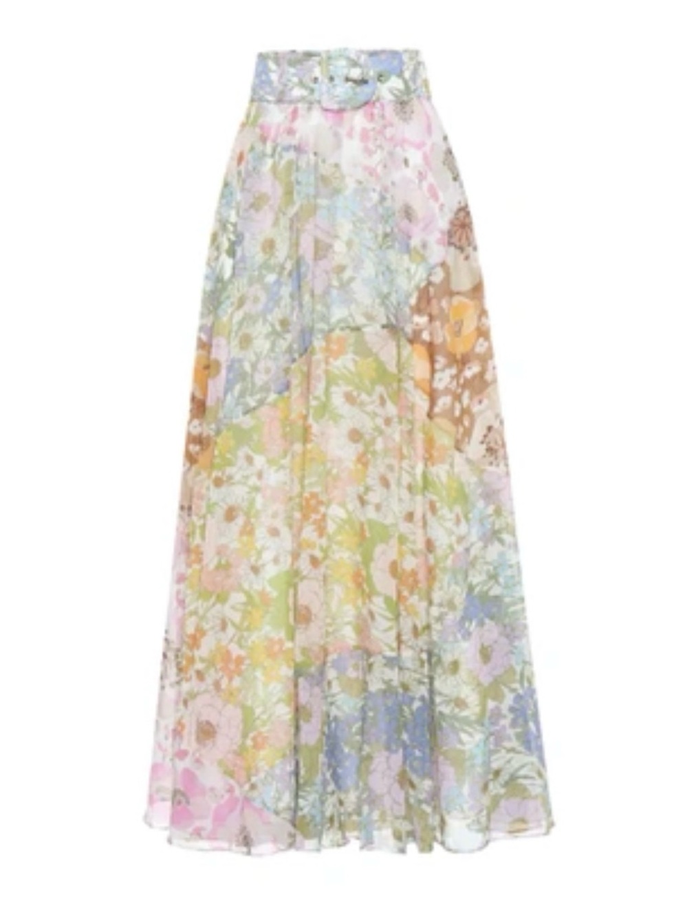 Zimmermann Pastel Multi Floral Ruffled Maxi Skirt